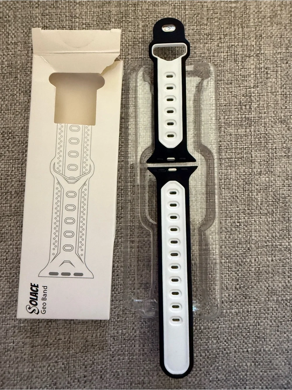 Solace-Adjustable Silicone Geo Band for Apple Watch in Black/White -fits 38/40/4